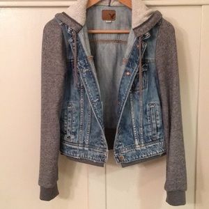 American Eagle Jean Jacket with Hoodie (size large)